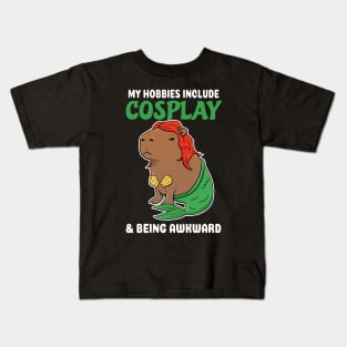 My hobbies include Cosplay and being awkward cartoon Capybara Mermaid Kids T-Shirt